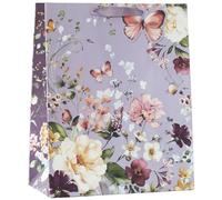 Design By Violet Fluer Beautiful Floral Paper Gift Bag With Butterfly Gift Tag Purple Spring Birthday Mother's Day Easter Valentines Large