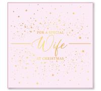 Design By Violet For A Special Wife At Christmas Card Star Sparkle Design - 15cm x 15cm - Pink Envelope, Blank Insert - Xmas Card, Card for Christmas, UK Design
