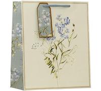 Design By Violet Forget Me Not Floral Design Medium Gift Bag - Decorative Paper Wedding, Anniversary, Mother’s Day and Birthday Gift Bag for Her with Ribbon Handles