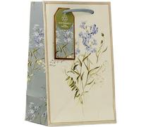Design By Violet Forget Me Not Floral Design Small Gift Bag - Decorative Paper Wedding, Anniversary, Mother’s Day and Birthday Gift Bag for Her with Ribbon Handles