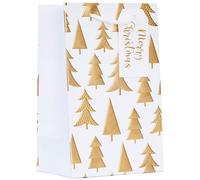 Design By Violet Gold Christmas Tree Gift Bag With Gift Tag - Luxury Embossed Finish - Small - for Xmas, Festive Wrapping