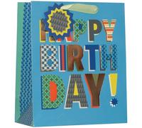 Design By Violet Happy Birthday Message Medium Gift Bag - Colourful Paper Bag with Ribbon Handles for Men’s Birthday, Boys Birthday and Male Birthday Celebrations