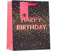 Design By Violet Happy Birthday Star Confetti Large Gift Bag - Decorative Paper Birthday Gift Bag with Ribbon Handles for Women’s Birthday, Girls Birthday and Female Birthday Celebrations