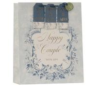 Design By Violet Happy Couple Large Gift Bag - Decorative Paper Wedding Gift Bag with Ribbon Handles and Assorted Gift Tags for Mr and Mr, Mrs and Mrs, Mr and Mrs Weddings