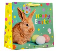 Design By Violet Happy Easter Bunny Large Gift Bag with Wide Gusset - Colourful Easter Gift Bag for Chocolate Eggs, Hampers, Children’s Presents & Gift Wrapping