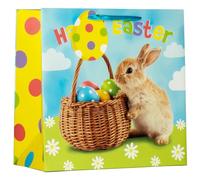 Design by Violet Happy Easter Rabbit Gift Bag With Gift Tag Wide Gusset To Fit Easter Eggs Cute Easter Basket Design Medium