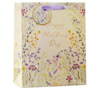 Design By Violet Happy Mother’s Day Wild Flower Large Gift Bag - Elegant Floral Mother’s Day Gift Bag with Ribbon Handle, Ideal for Flowers, Gifts and Special Presents