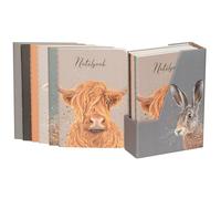 Design By Violet Hare Animal A6 Notebooks - Pack of 6 Ruled Mini Notebooks for Back to School, Animal Lovers, Highland Cow, Lamb and Hare