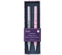 Design By Violet Harmony Double Pack Pens - Light Blue & Light Pink Ballpoint Pens with Floral Pattern & Clip - Stylish Gift for Writers & Stationery Lovers, Perfect for Birthdays & Special Occasions