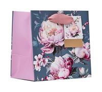 Design By Violet Harmony Extra Small Gift Bag - Luxury Pink & Blue Floral Paper Bag with Soft Pink Handles - Elegant Gift Wrapping for Birthdays, Weddings, Baby Showers & Special Occasions