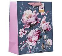 Design By Violet Harmony Large Gift Bag - Luxury Pink & Blue Floral Paper Bag with Soft Pink Handles - Elegant Gift Wrapping for Mother's Day, Birthdays Baby Showers & Special Occasions