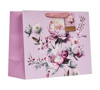 Design By Violet Harmony Large Shopper - Luxury Pink Pinstripe & Floral Paper Bag - Elegant Gift Wrapping for Birthdays, Weddings, Baby Showers & Mother's Day