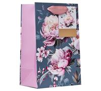 Design By Violet Harmony Small Gift Bag - Luxury Pink & Blue Floral Paper Bag with Soft Pink Handles - Elegant Gift Wrapping for Mother's Day, Birthdays Baby Showers & Special Occasions