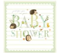 Design By Violet Hedgehog Baby Shower Greeting Card - Adorable Green Woodland-Themed Card with Cute Hedgehogs and Animals - Blank Inside - Baby-Shower Gift for Mum to Be