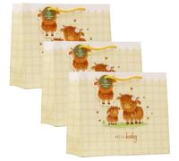 Design By Violet Hello Baby Highland Cow Medium Shopper Bags Pack of 3 | 3 decorative paper shopper gift bags. Ideal for baby showers, new baby gifts, christenings and newborn celebrations.