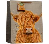 Design By Violet Highland Cow Design Large Gift Bag - Decorative Paper Birthday Gift Bag with Ribbon Handles for Countryside, Animal and Occasion Gifting, Eco Friendly and 100% Recyclable
