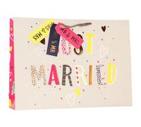 Design By Violet Just Married Large Paper Gift Bag - Wedding Gift for Mr & Mr, Mrs & Mrs, Mr & Mrs, Newlyweds and Marriage Celebrations with Ribbon Handles