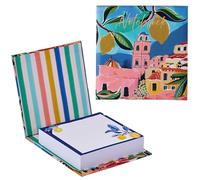 Design By Violet La Dolce Vita Noteblock with Pen - Lemon Tree Illustration with Blue & Yellow Leafy Pattern - Perfect for Note-Taking and Desk Organisation