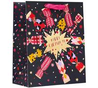 Design By Violet Merry Christmas Cracker Design Gift Bag with Gift Tag - Large - Gift Bag for Christmas, Gift Wrap, Christmas Wrapping Paper, Xmas, Festive Gift Bag