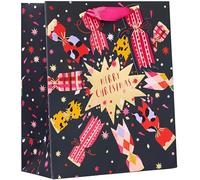 Design By Violet Merry Christmas Cracker Design Gift Bag with Gift Tag - Medium - Gift Bag for Christmas, Gift Wrap, Christmas Wrapping Paper, Xmas, Festive Gift Bag