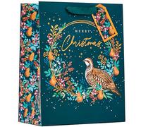 Design By Violet Merry Christmas Green Traditional Wreath Gift Bag with Green Handle and Gift Tag Xmas Gift Wrap Large