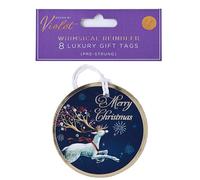 Design by Violet Merry Christmas Whimsical Reindeer Design Gift Tags Xmas - Pack of 8 - Pre Strung Luxury Tags - Gift Tags for Presents - Gift Wrap for Christmas - Christmas Wrap