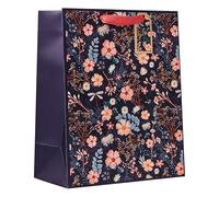 Design By Violet Midnight Large Gift Bag - Navy Blue Floral Luxury Reuseable Paper Bag with Red Handles - Premium Gift Wrapping Bag for Mother's Day, Birthdays, Christmas, and Special Occasions