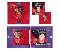 Design By Violet Pack of 10 Assorted Christmas Cards Quirky Holly and Eve Design - 2 Designs Christmas Wishes and Merry Christmas - Eco Friendly Packaging