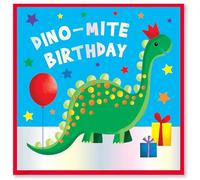 Design By Violet Party Time Dino-Mite Birthday Greeting Card For Kids Boys Happy Birthday Card Thoughtful Present Blank Inside With Red Envelope Stylish Dinosaur Design 15cm x 15cm