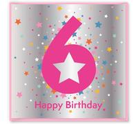 Design By Violet Pink and Silver Holographic Foil 6 Years Birthday Greeting Card Age 6 Happy Birthday Card For Boy Girl Thoughtful Present Blank Inside With Pink Envelope Stylish Design 15cm x 15cm