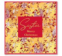Design By Violet Sister Merry Christmas Card With Winter's Tale Design - 15cm x 15cm - Red Envelope, Blank Insert - Xmas Card, Card for Christmas, UK Design