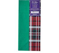 Design By Violet Tartan Printed Tissue Paper - 4 Sheet Pack - Green and Red Tartan Gift Wrap Tissue