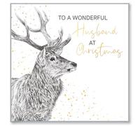 Design By Violet To A Wonderful Husband at Christmas Card Reindeer Design - 15cm x 15cm - Silver Envelope, Blank Insert - Xmas Card, Card for Christmas, UK Design
