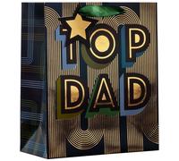 Design By Violet Top Dad Father's Day Birthday Gift Bag Medium - Blue & Gold Foil Gift Bag with Star Gift Tag - Premium 210GSM Paper Gift Bag for Dad Father's Day Present