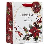 Design By Violet Traditional Christmas Wishes Gift Bag with Red Handle and Gift Tag Xmas Gift Wrap Medium