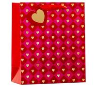 Design By Violet Valentines Hearts Medium Gift Bag - Red and Pink Heart Gift Bag with Gold Foil Detail, Ribbon Handle and Gift Tag for Valentine’s Day Gifts