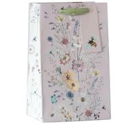 Design By Violet Wild Meadow Beautiful Floral Paper Gift Bag With Bee Gift Tag Pink Spring Birthday Mother's Day Easter Valentines Small