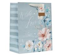 Design By Violet With Love Large Gift Bag - Light Blue Classic Floral Design with Elegant Foil Finish - Luxury Paper Bag for Weddings, Birthdays, Anniversaries & Special Occasions