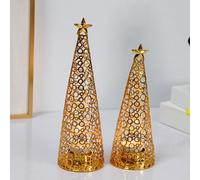 Design Christmas Tree Candle Metal Festive Holiday Decor - Elegant Geometric Hollow Circle Centerpiece in Gold Stainless Steel Tealight Stand for Table for Holder (10 x 2.83 in)(Golden Small)