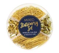 Design Group Mixed Stationery Set - Paperclips, Push Pins & Bulldog Clips - Gold - 1 Set