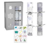 Design Group Silver & Blue Snowflakes Christmas Crackers 30cm - Pack of 8 Festive Crackers with Hats, Jokes & Surprise Gifts - Plastic-Free Elegant Holiday Table Crackers