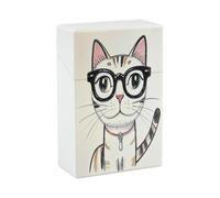 Design Hipster Cat Kitten Glasses Cigarette Case Stylish Lightweight Pocket Holder Case for Smoke Waterproof Cigarette Dispenser Cigarettes Accessories for Outdoor Camping Hiking