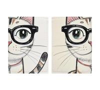 Design Hipster Cat Kitten Glasses Leather Passport Holder Handmade Passport Cover with Card And Ticket Slot Easy Access Passport Case Passport Wallet Passport Holder for Women And Men, style,