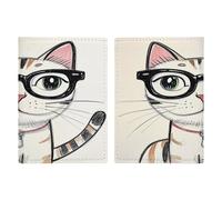 Design Hipster Cat Kitten Glasses Passport Holder Ultra Slim PU Leather Travel Document Organizer Compact Premium International US Passport Protector Cover for Women Men