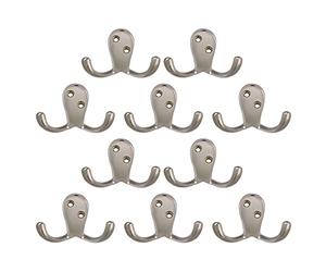 Design House 207761 Wall-Mounted Double Hook for Coat Hat, Towel Robe in Bathroom or Closet Satin Nickel 10-Pack