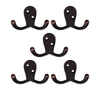 Design House Coat Hooks, Double Prong Hooks, Wall-Mounted, Steel Construction, Bath Robe & Towel Hooks, Oil Rubbed Bronze, 5-Pack, 2.86 in. W x 1.65 in. H x 0.98 in. D, 207738