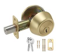 Design House Single Cylinder 2-Way Round Corner Deadbolt with Latch - Satin Gold Deadbolt Lock, 728923