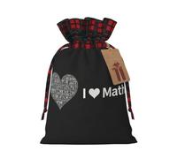 Design I Love Math Heart Black Christmas Gift Bag 11.8 x 8.3 Inches | Drawstring Gift Bag With Tags Reusable Gift Wrapping Bag For Storing Candies And Snacks For Festivals Party Weddings Gifts