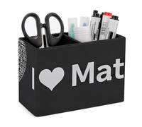 Design I Love Math Heart Black Leather Pen Container 5.9 X 2.8 X 4.3 Inches | PU Leather Desktop Stationery Organizer Makeup Brush Holder Multifunctional Pen Holder With 2 Slots