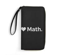 Design I Love Math Heart Black Leather Wallet 7.8 X 4.1 X 1.4 Inches | Portable Zipper Large Capacity Credit Card Holder Wallets With Rope For Women For Everyday Use Travel